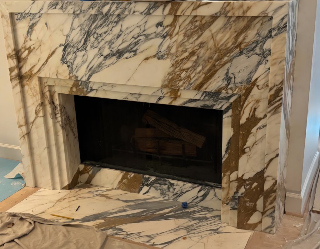 Natural stone fireplace installation
