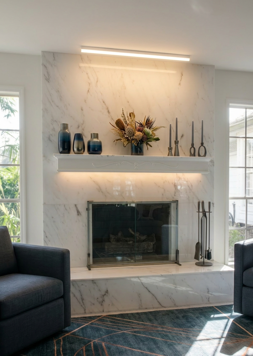 Custom stone fireplace surround